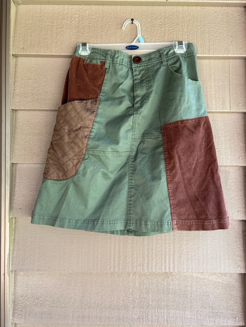 Meadow rue Patchwork A-Line Skirt with Brown Accents